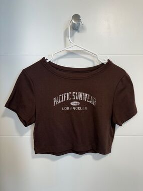 Pacific Sunwear Chocolate Brown Cropped Logo Tee